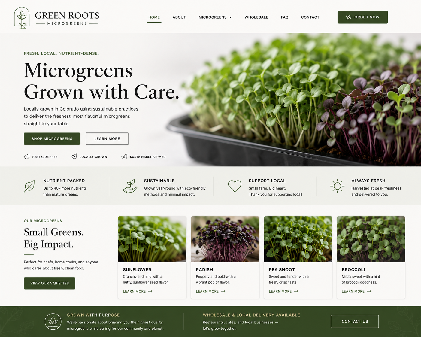 Green Roots Microgreens website example