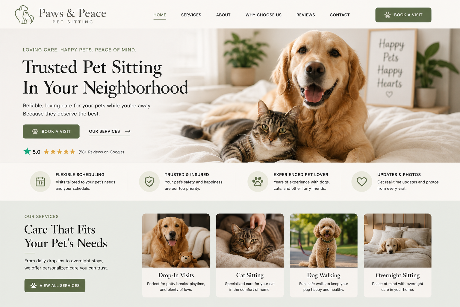 Paws & Peace Pet Sitting website example