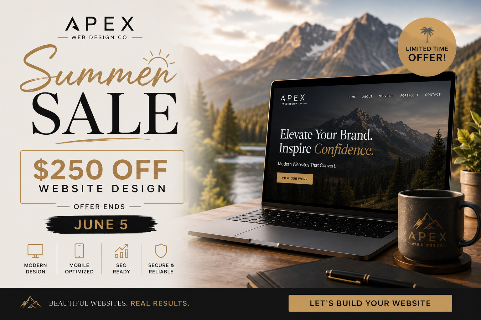Apex Web Design Co summer sale: $250 off website design, offer ends June 5